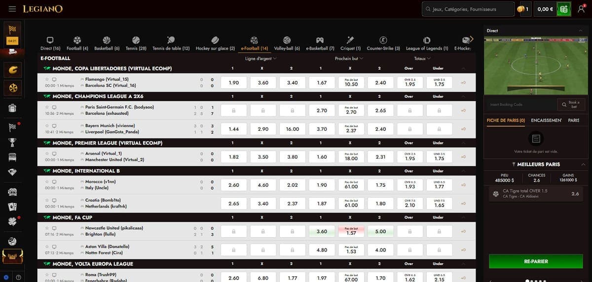 Sports virtuels Legiano Casino