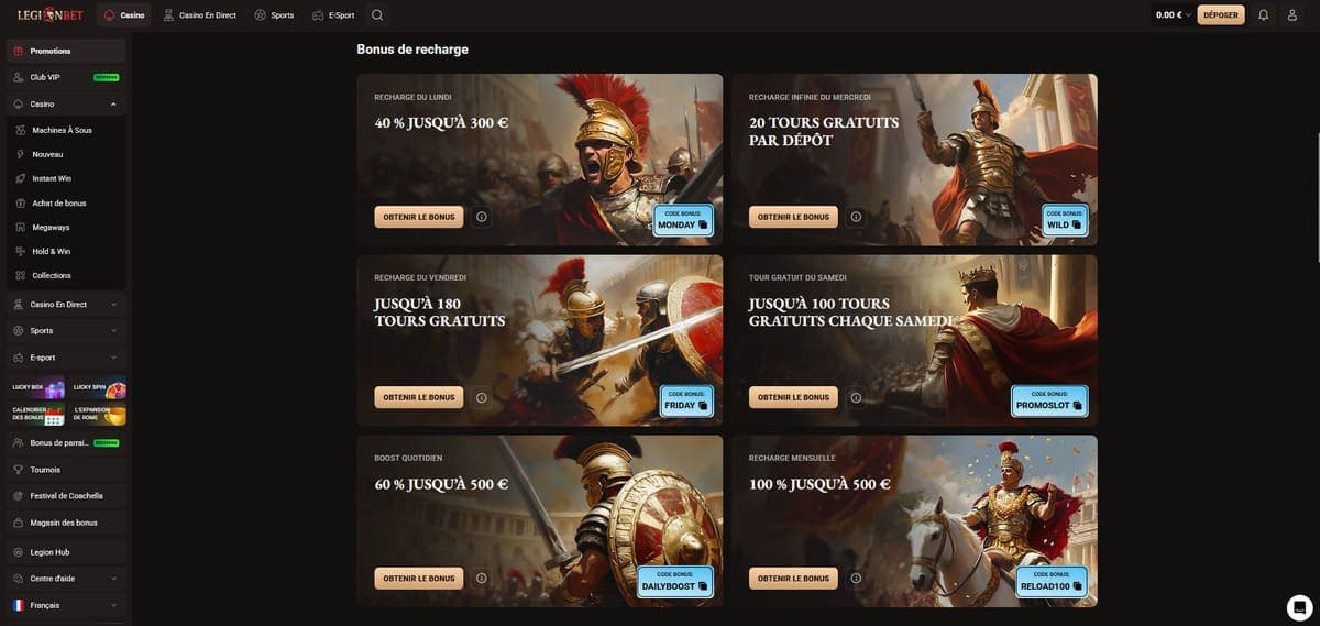 Bonus recharge LegionBet Casino