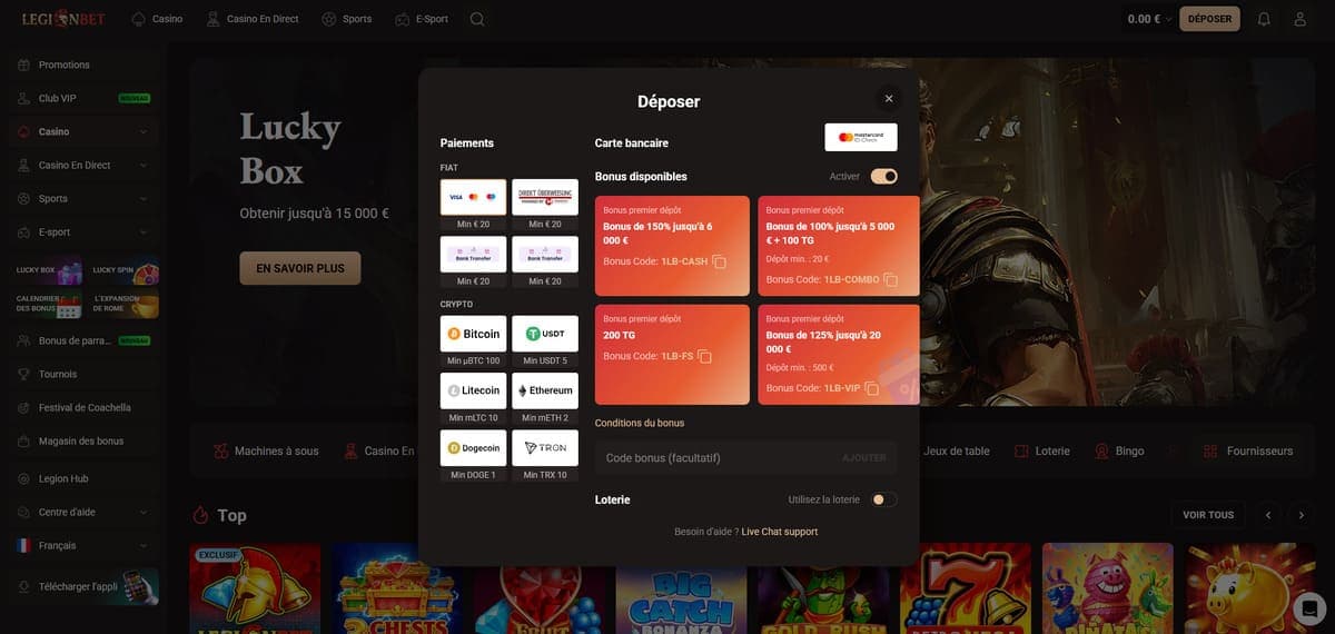 Dépôt LegionBet Casino