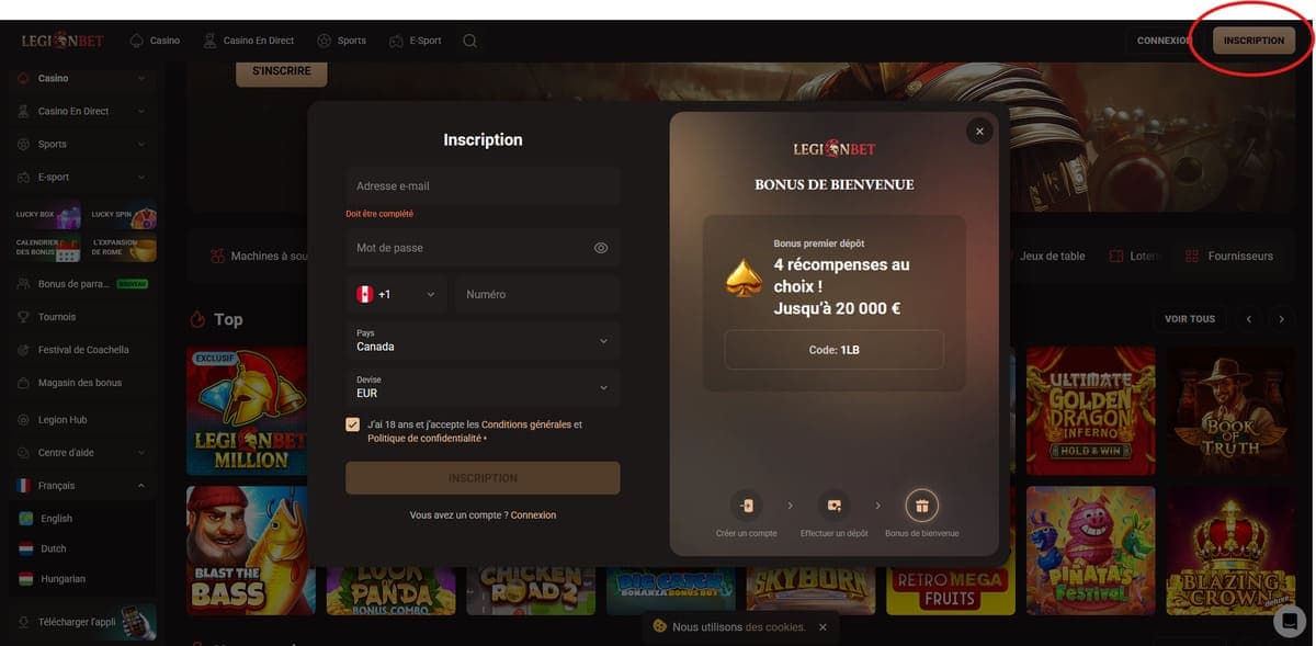 Inscription LegionBet Casino
