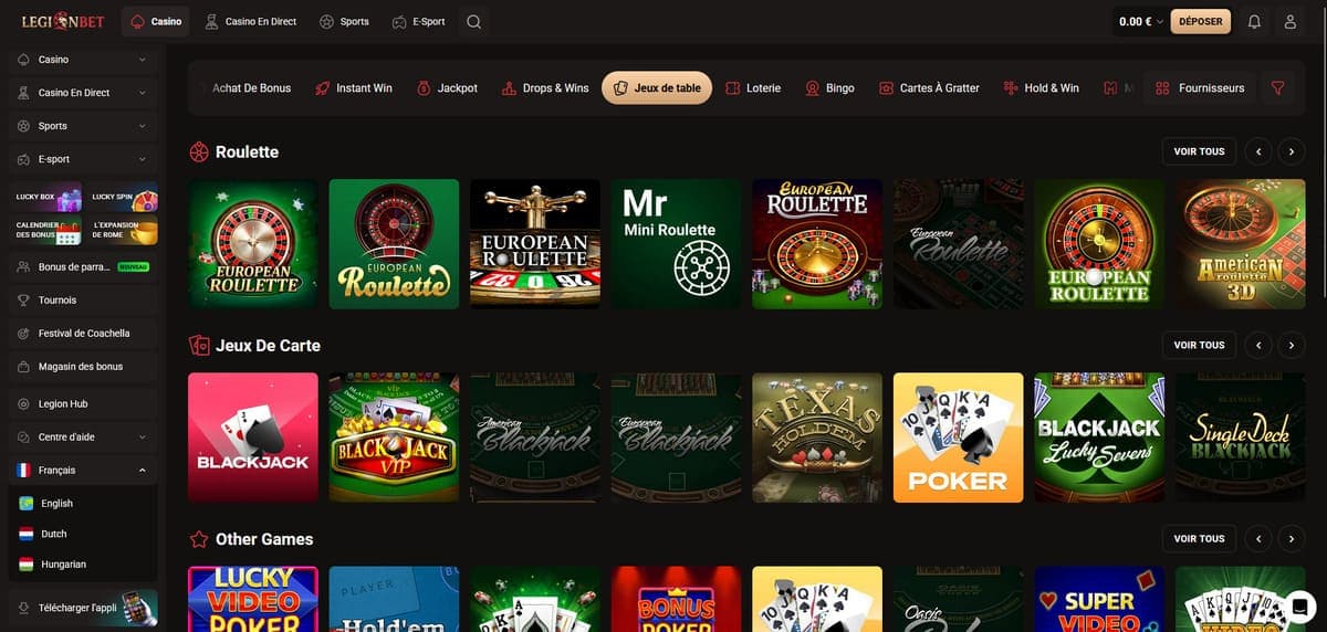 Jeux de table LegionBet Casino
