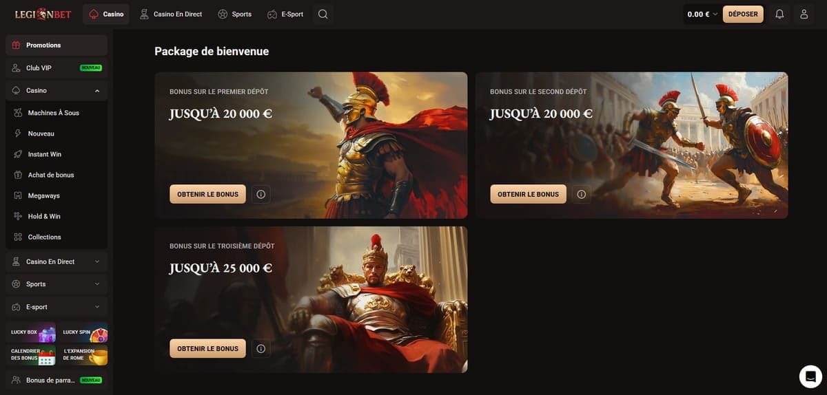 Pack bienvenue LegionBet Casino