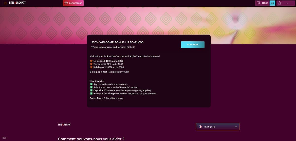 Bonus bienvenue Let's Jackpot Casino