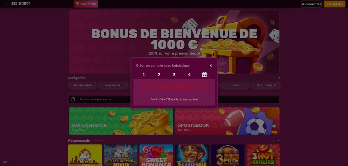 Inscription Let's Jackpot Casino