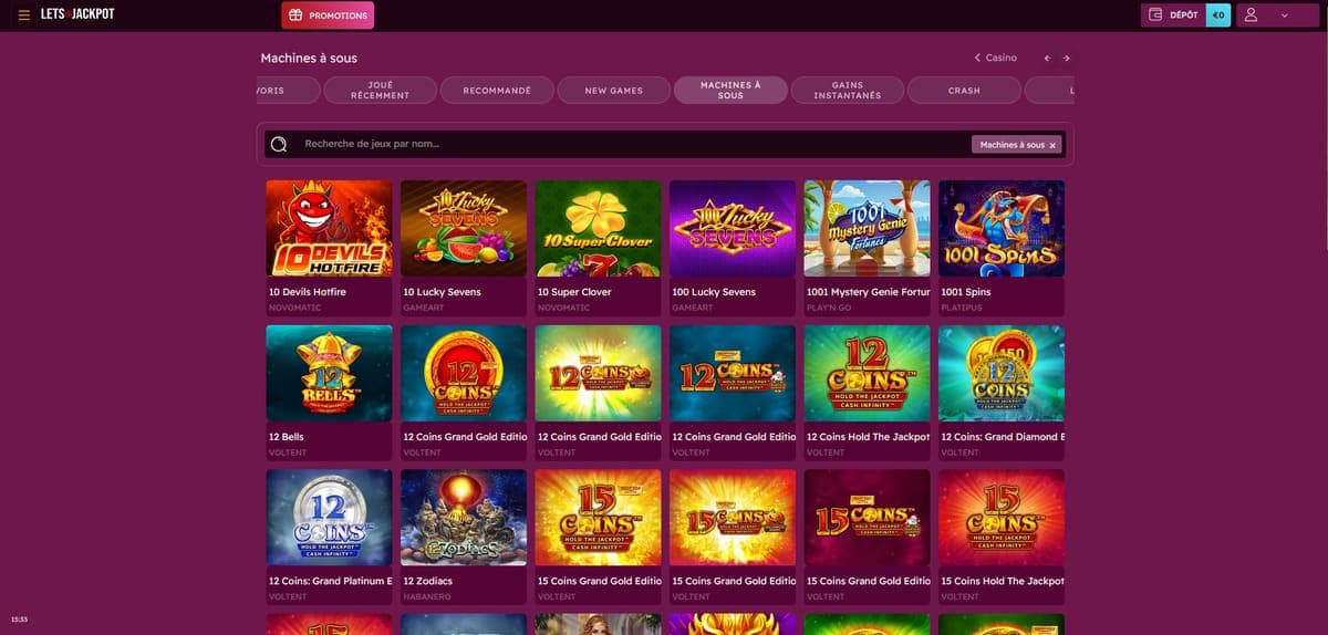 Machines à sous Let's Jackpot Casino