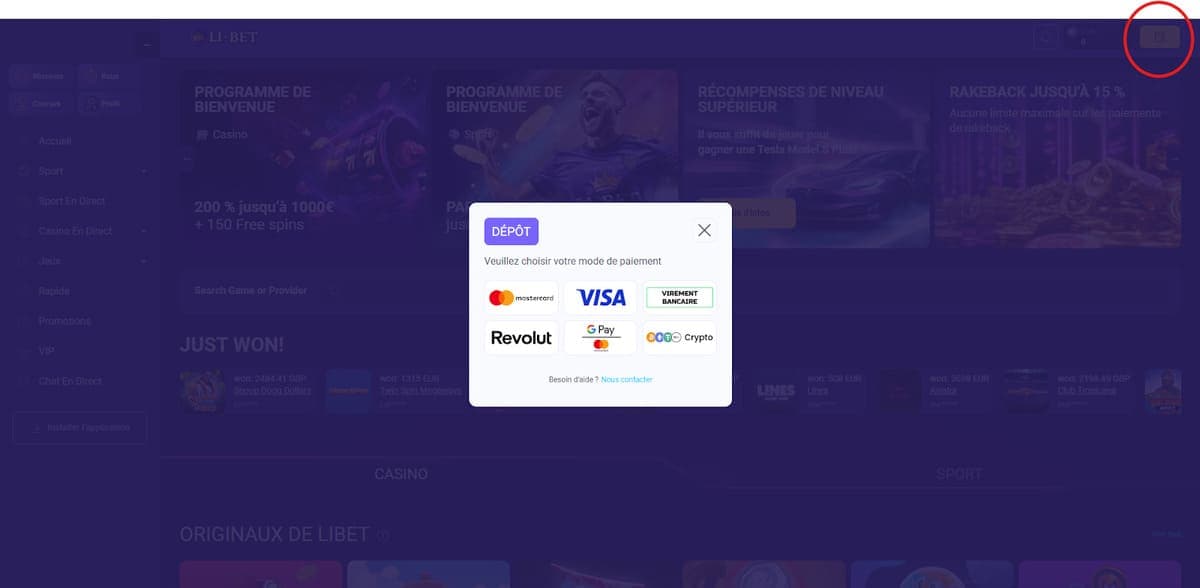 Dépôt Libet Casino