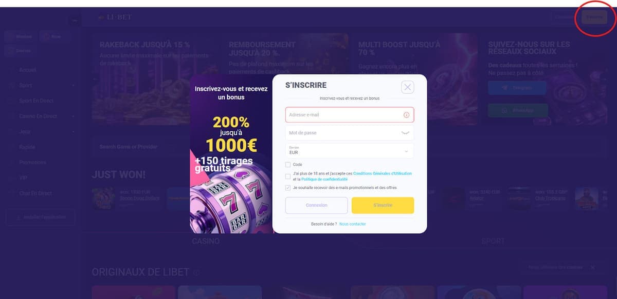 Inscription Libet Casino