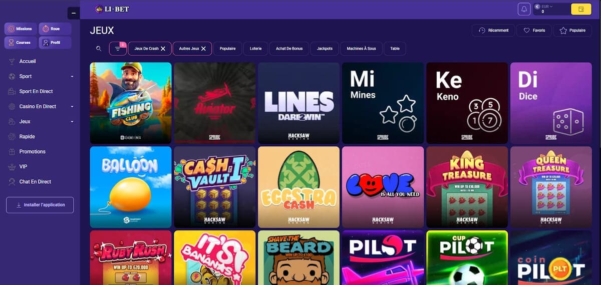 Mini jeux Libet Casino