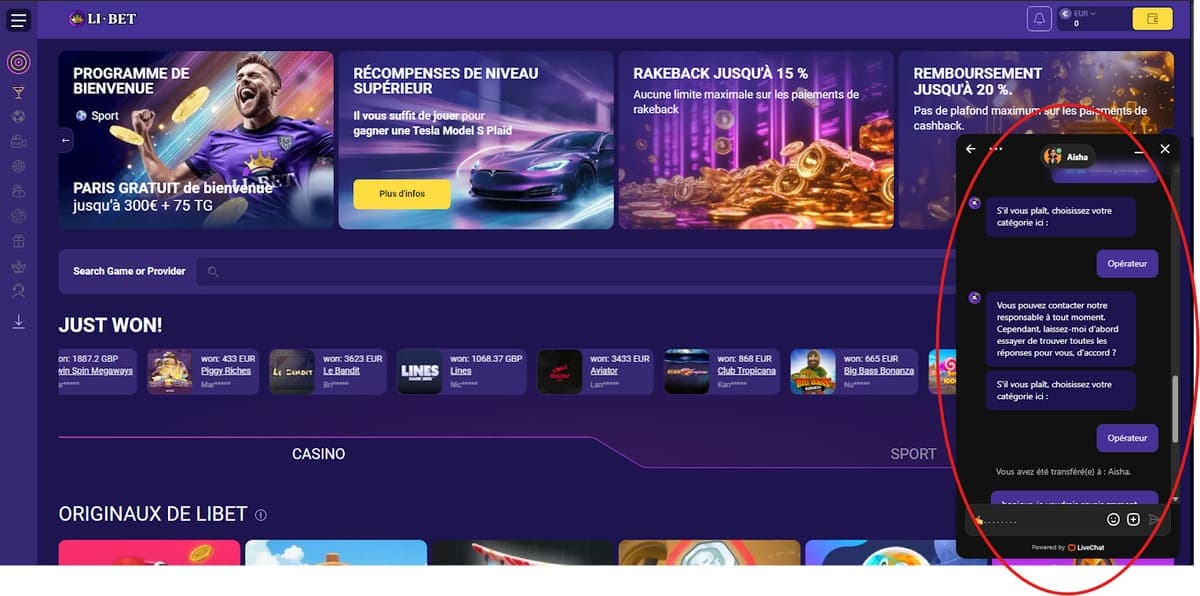 Service client Libet Casino