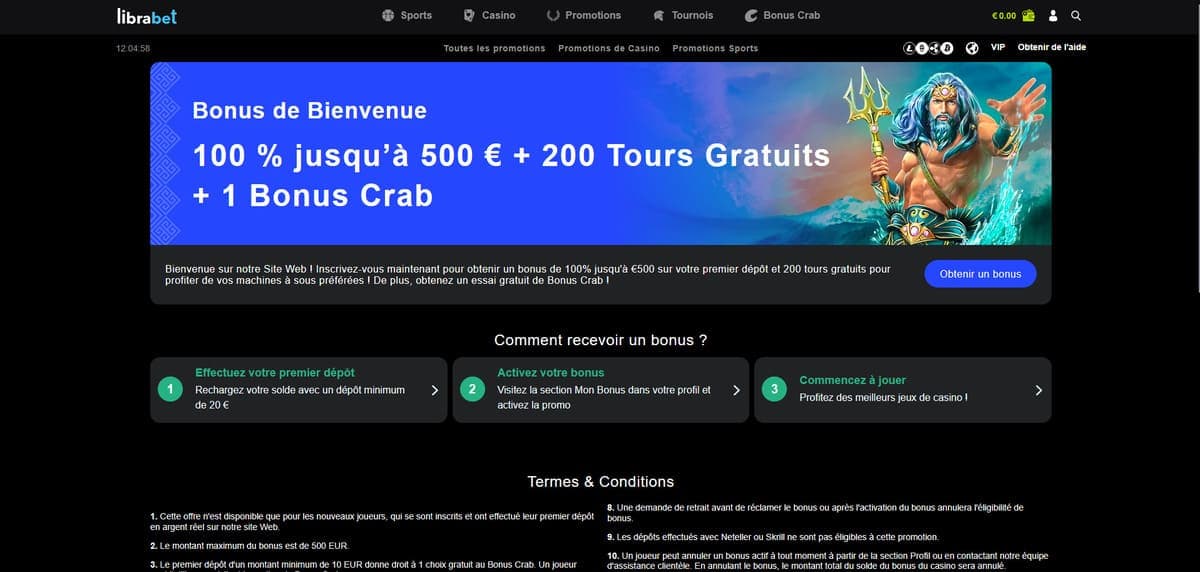 Bonus bienvenue LibraBet Casino