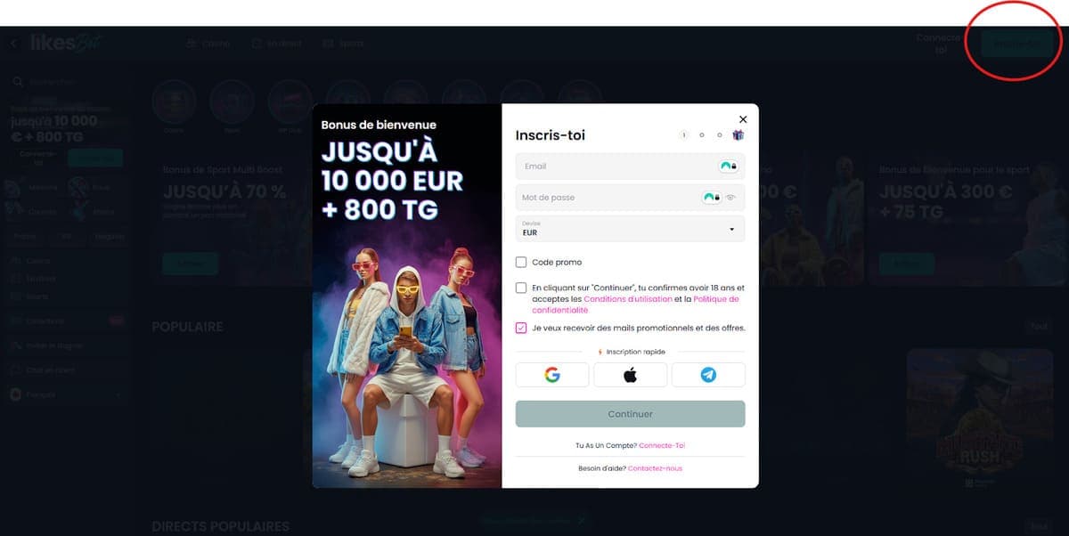 Inscription Likes.Bet Casino