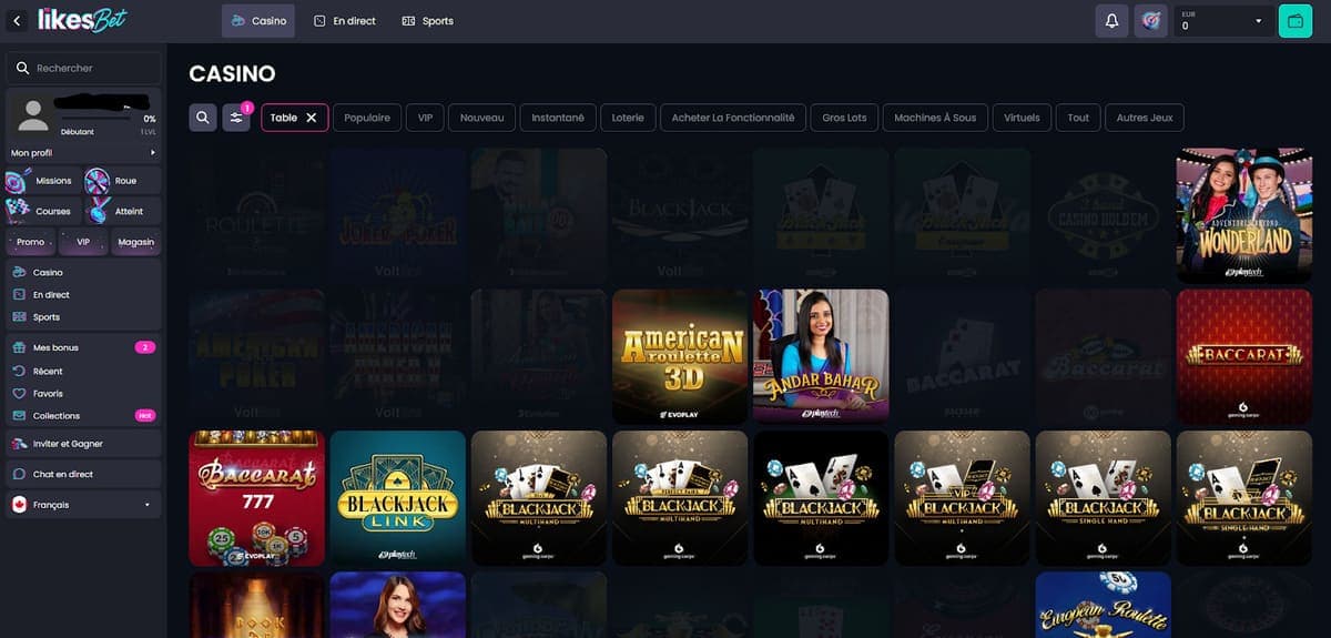 Jeux de table Likes.Bet Casino