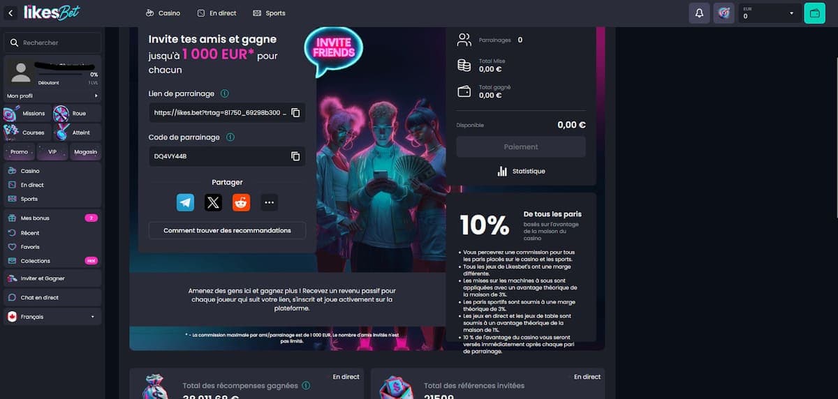 Parrainage Likes.Bet Casino