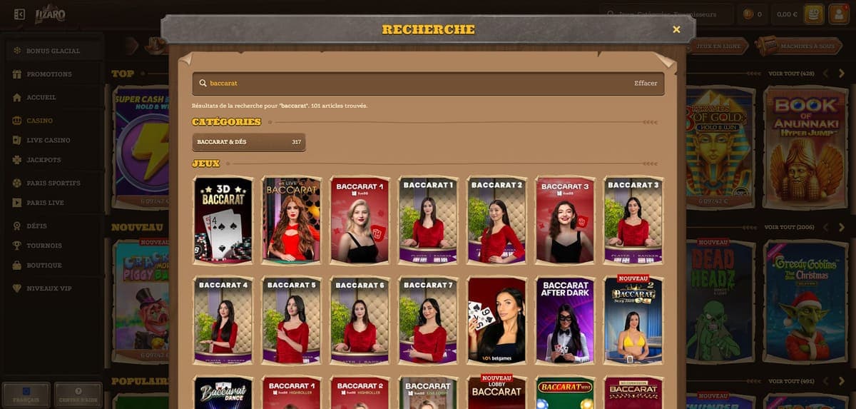 Jeux de table Lizaro Casino