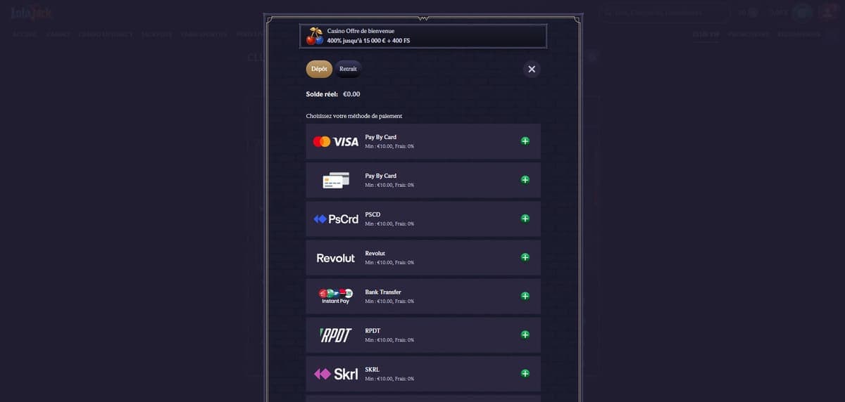 Dépôt LolaJack Casino