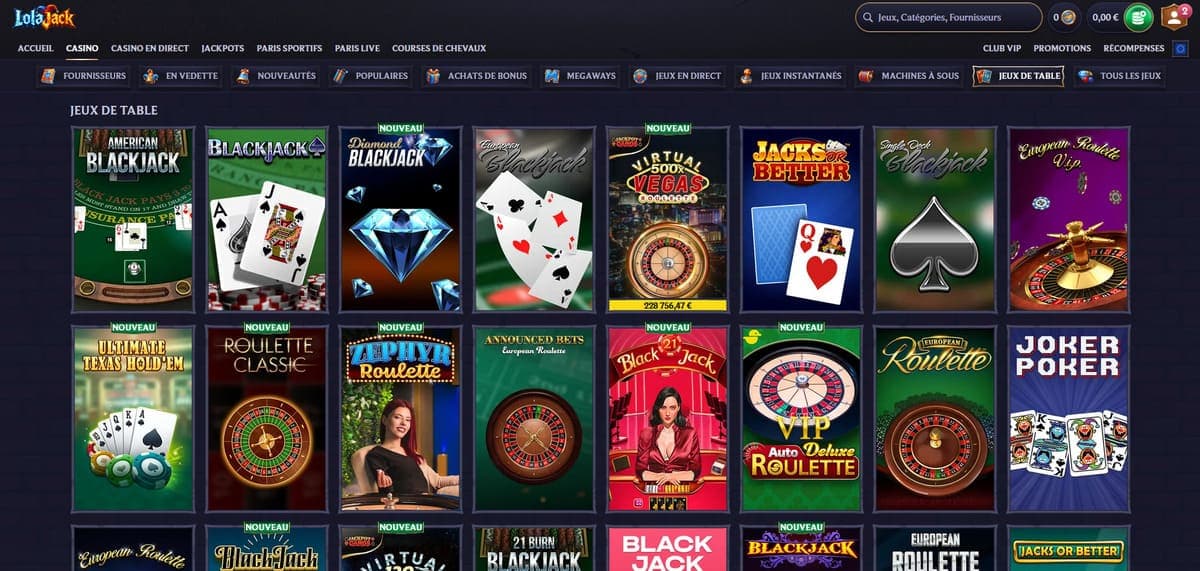 Jeux de table LolaJack Casino