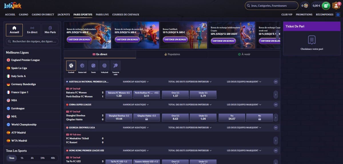 Paris sportifs LolaJack Casino