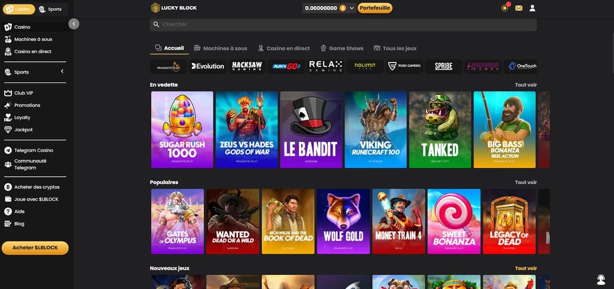 accueil casino Lucky Block