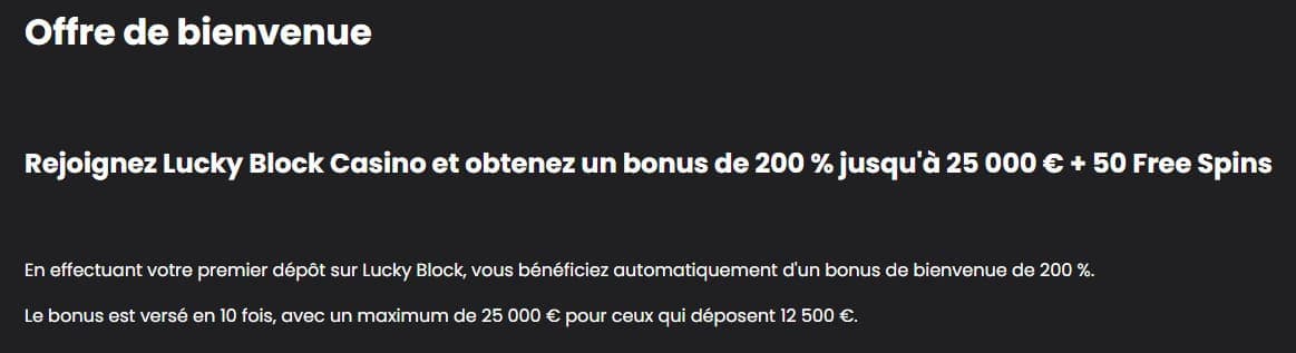 bonus bienvenue Lucky Block