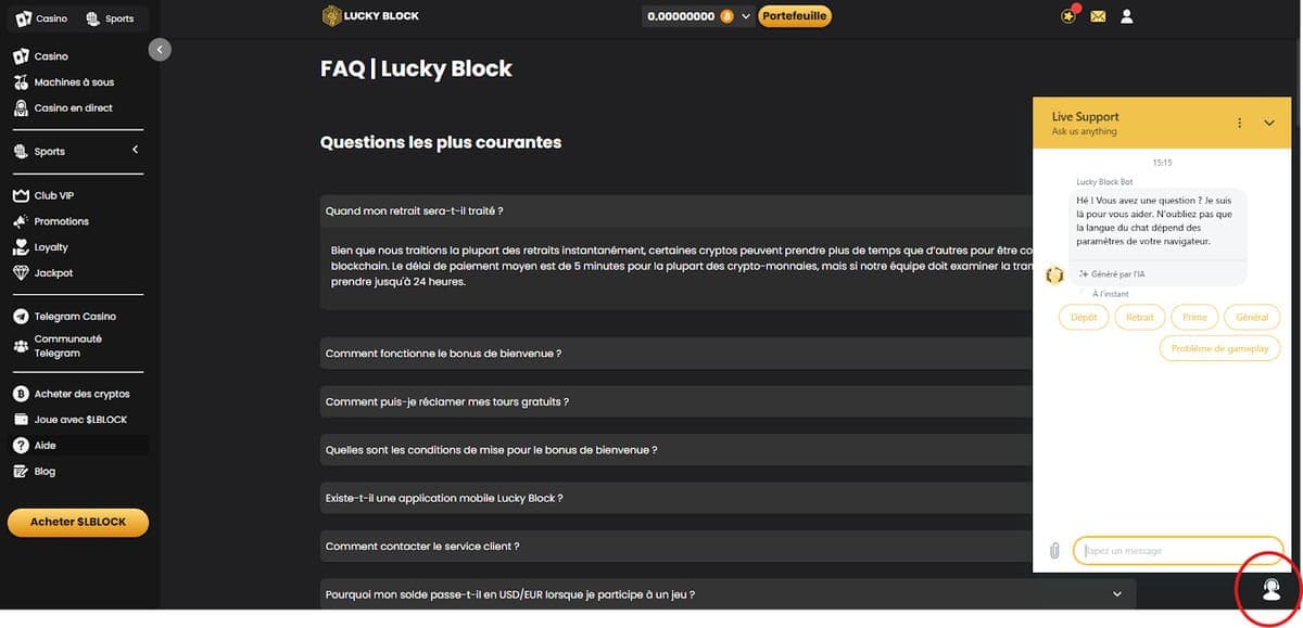 live support Lucky Block