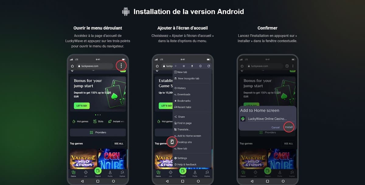 Version mobile Lucky Wave Casino