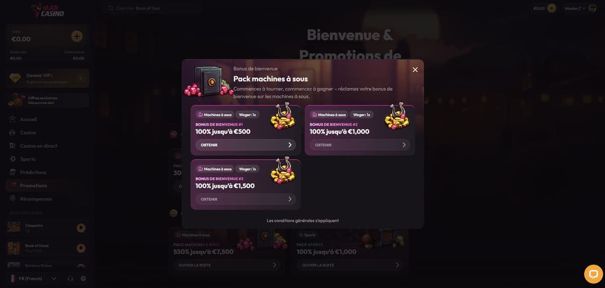 Bonus bienvenue MadCasino Casino