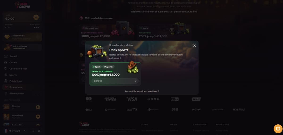 Bonus hebdo sport MadCasino Casino