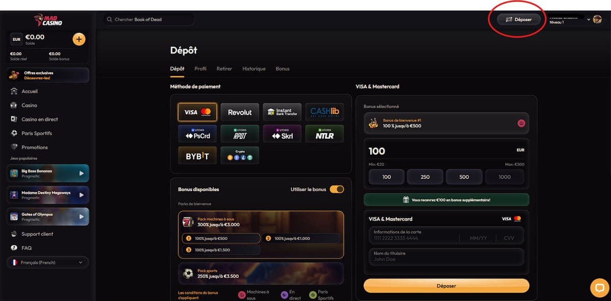 Dépôt Mad Casino