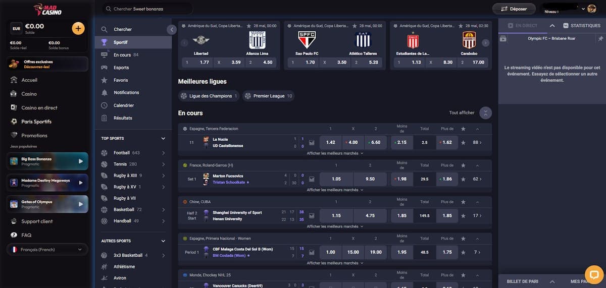 Paris sportifs Mad Casino