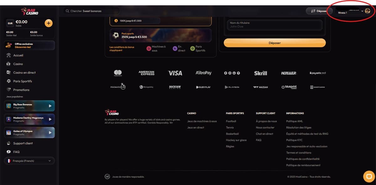 Système VIP Mad Casino