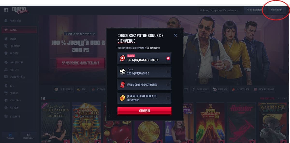 Inscription Mafia Casino