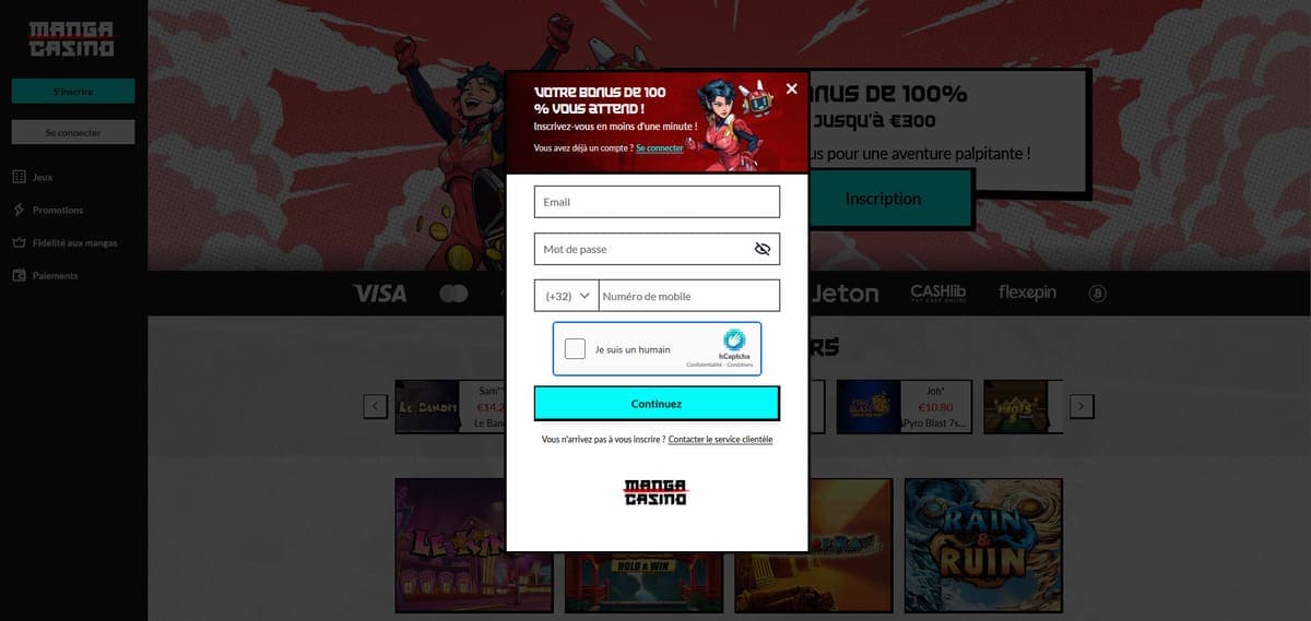 Inscription Manga Casino