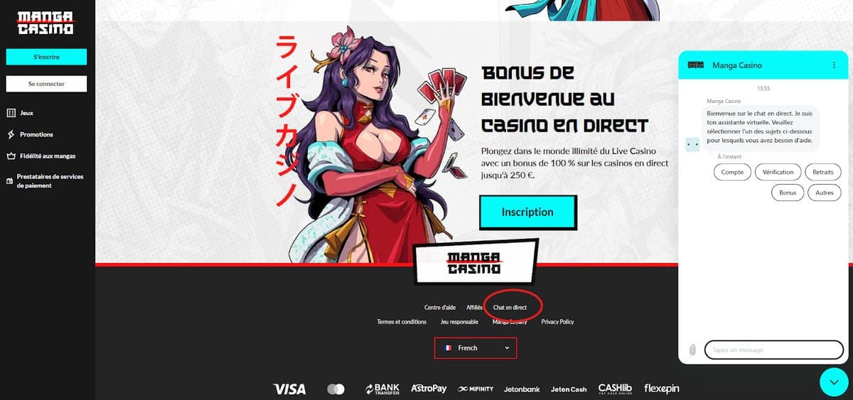 Live chat Manga casino