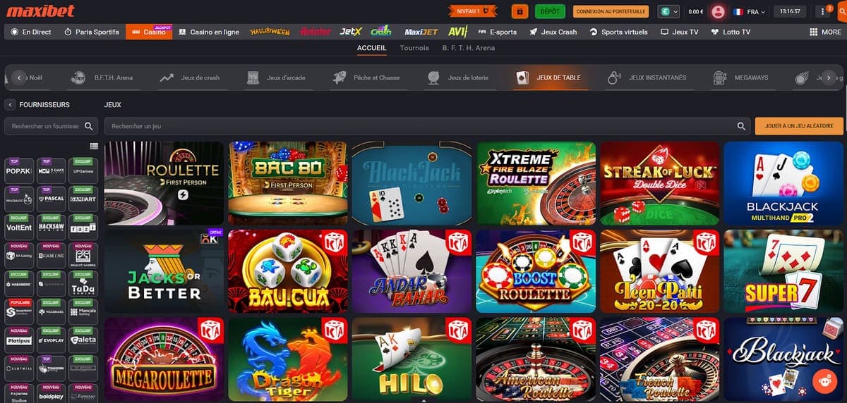 Jeux de table Maxibet Casino
