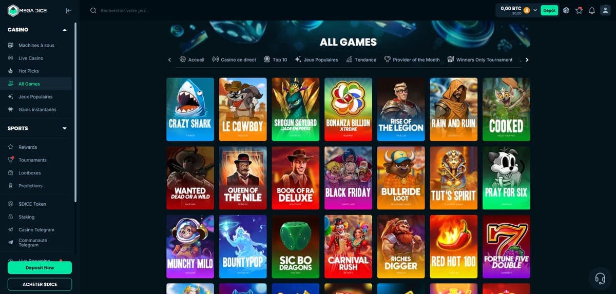 Jeux Mega Dice Casino