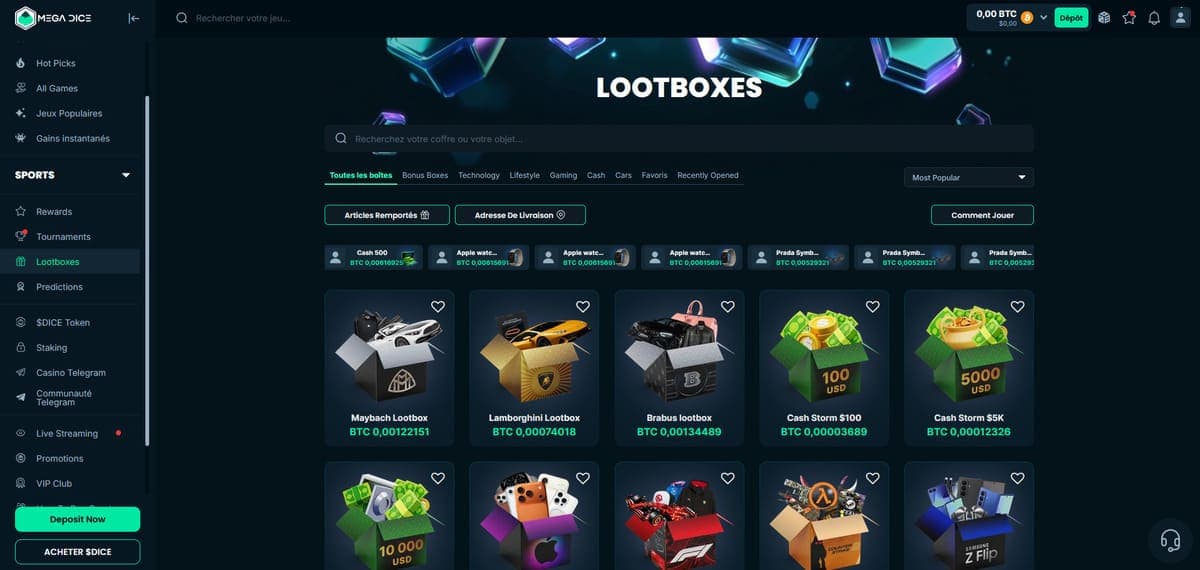 Lootboxes Mega Dice Casino