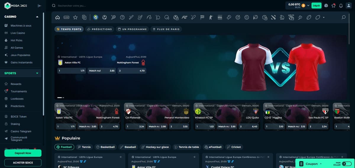 Paris sportifs Mega Dice Casino