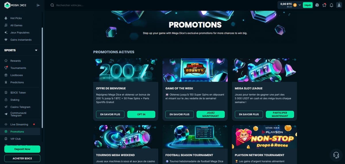 Promos Mega Dice Casino