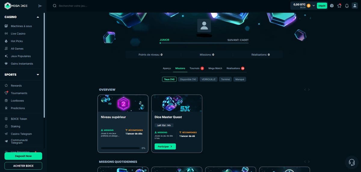 Récompenses Mega Dice Casino