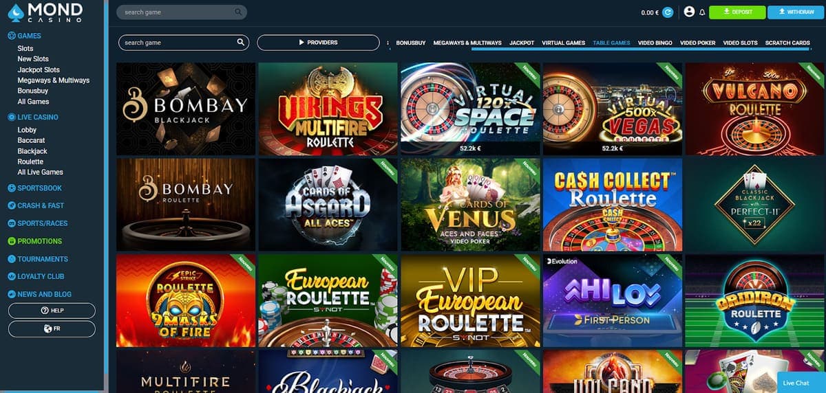 jeux de table Mond Casino