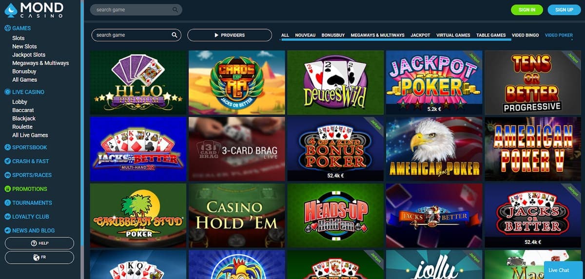 vidéo bingo et vidéo poker Mond Casino