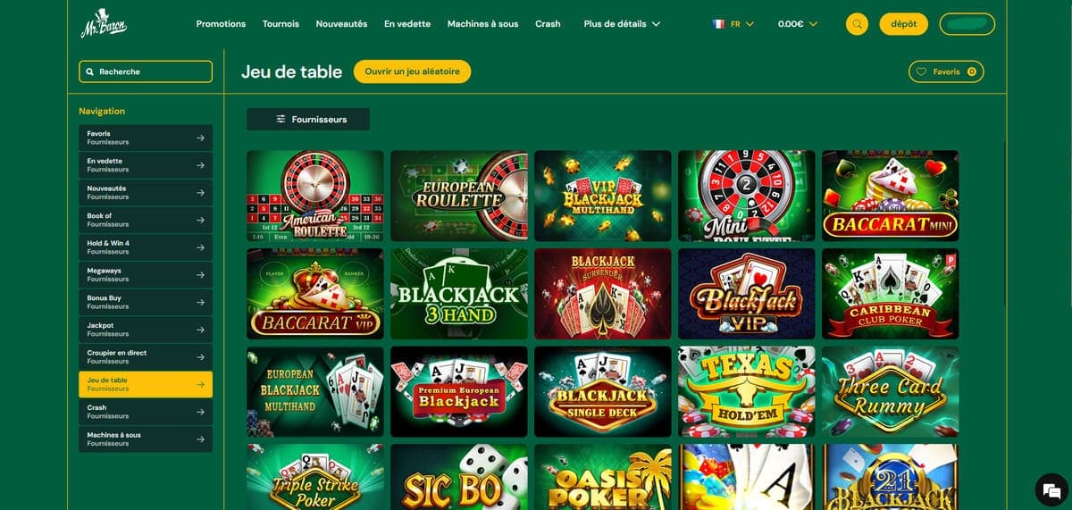 Jeux de table Mr Baron Casino