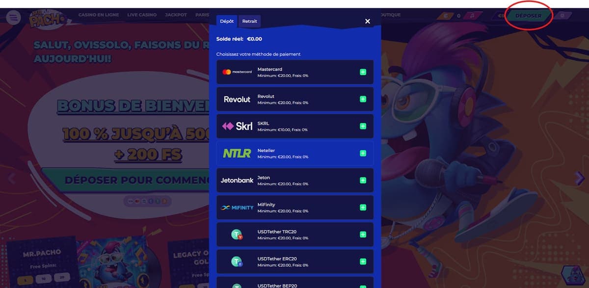 Dépôt MrPacho Casino