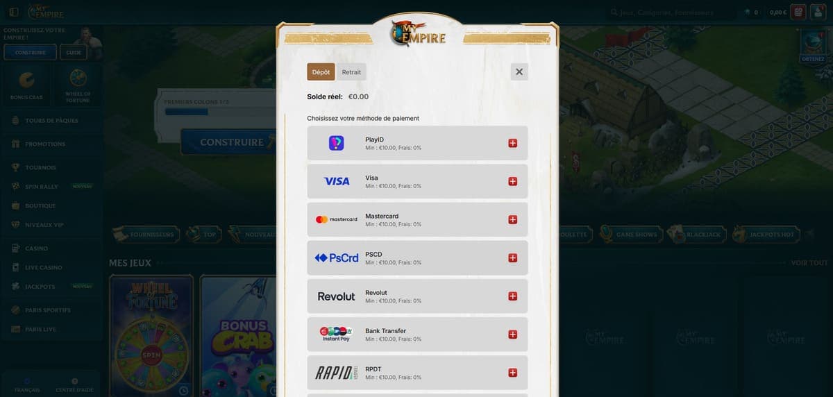 Dépôt My Empire Casino