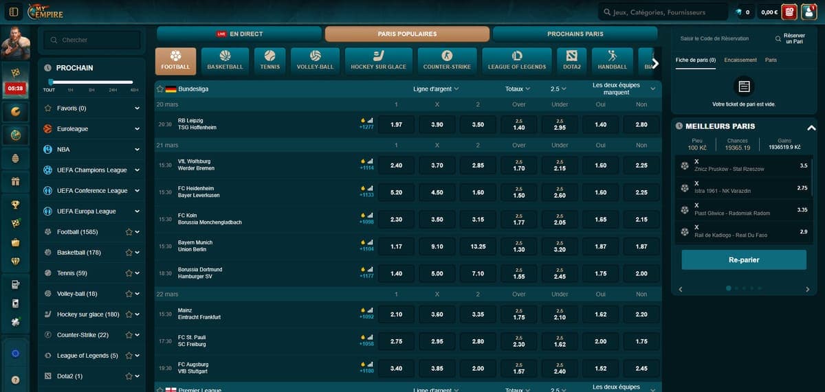 Paris sportifs My Empire Casino