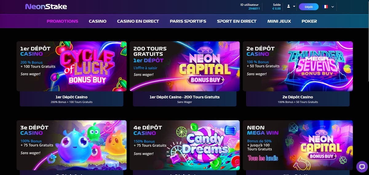 Cadeau de bienvenue NeonStake Casino