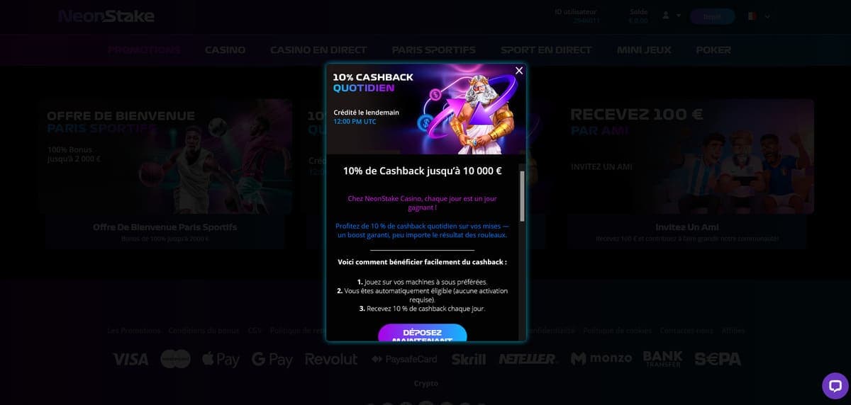 Cashback NeonStake Casino