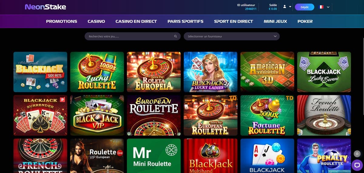 Jeux de table NeonStake Casino