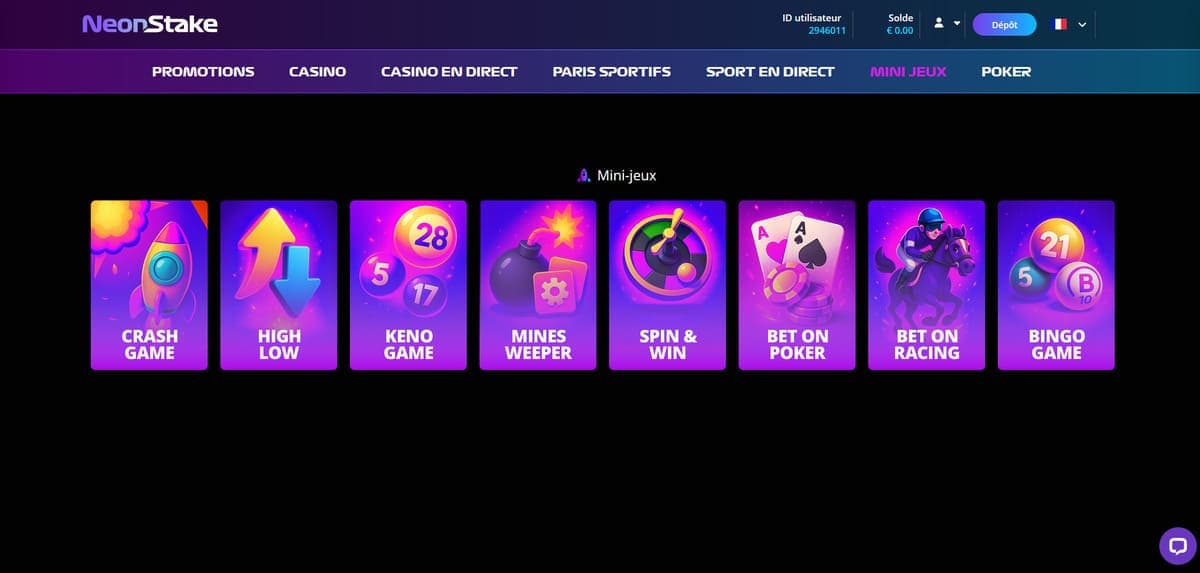 Mini jeux NeonStake Casino