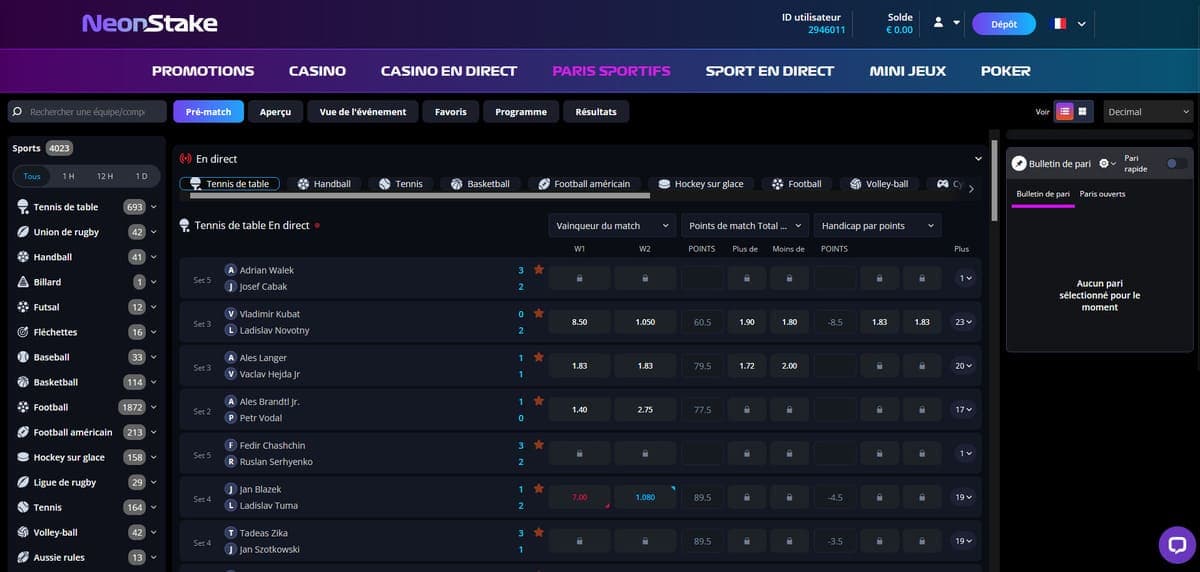 Paris sportifs NeonStake Casino
